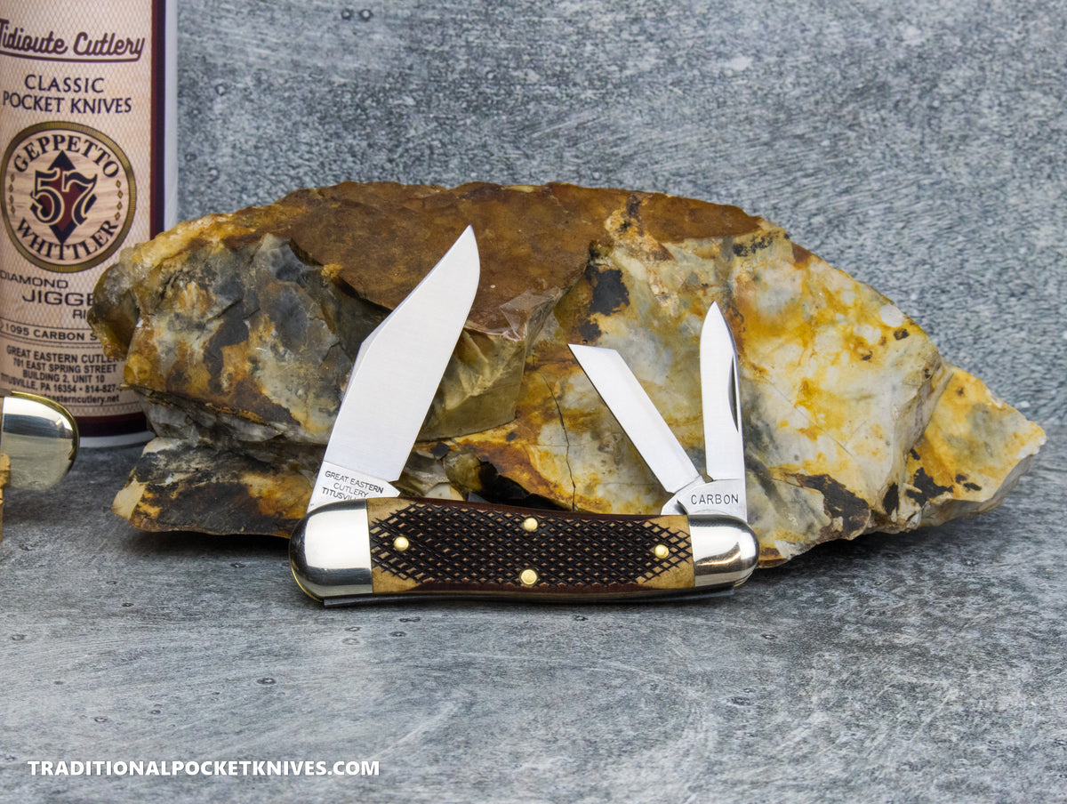 Great Eastern Cutlery #571326 Tidioute Cutlery Geppetto Whittler Chocolate Checkered Richlite