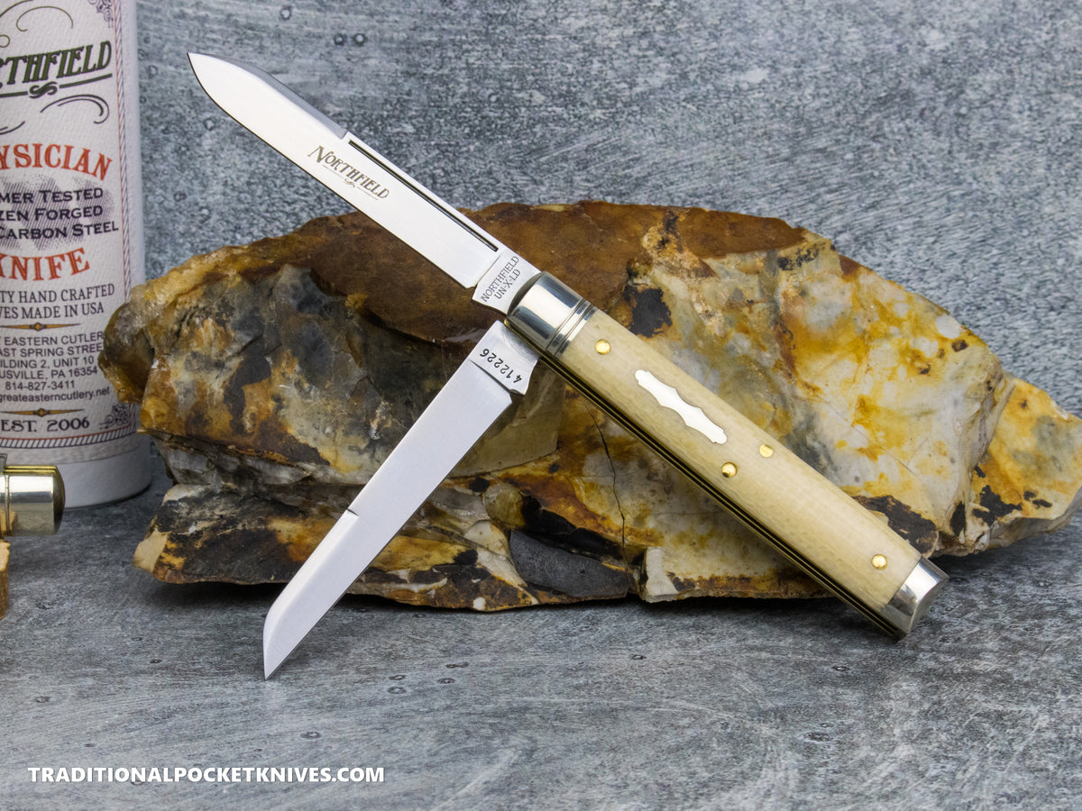 Great Eastern Cutlery #412226 Northfield UNXLD Town Physician Bone Burlap Micarta