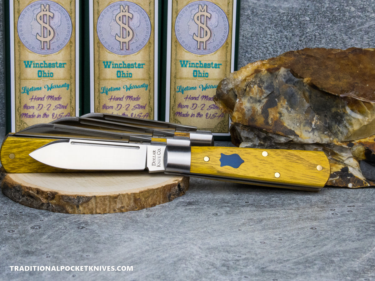 Cooper Cutlery Dollar Knife Co. Osage Orange Wood Blue Shield Jack (OO BS)