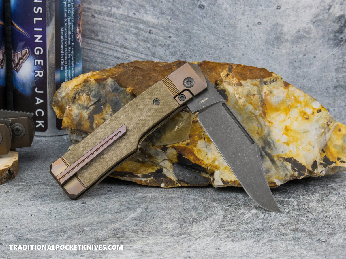Jack Wolf Knives Gunslinger Jack Green Linen Micarta