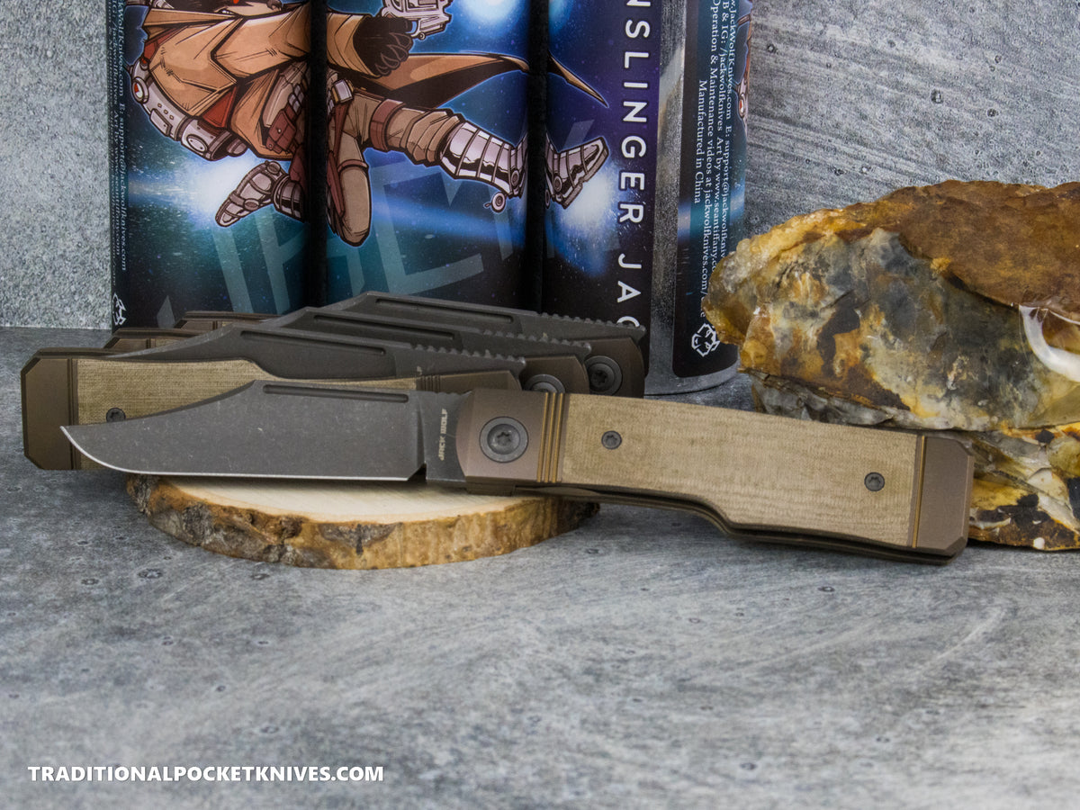 Jack Wolf Knives Gunslinger Jack Green Linen Micarta