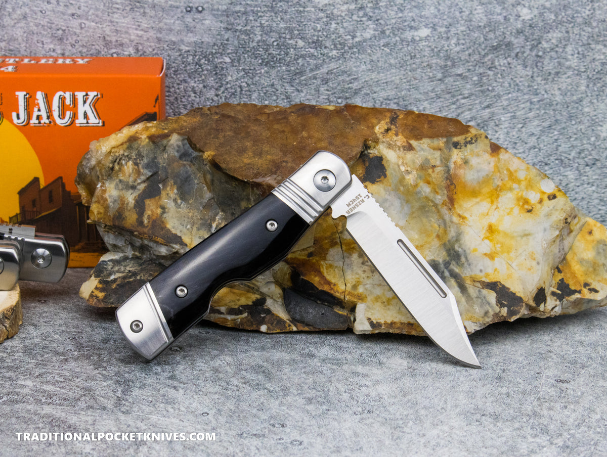 Hot Brass Jack: Black Buffalo Horn - Clip Point 154CM