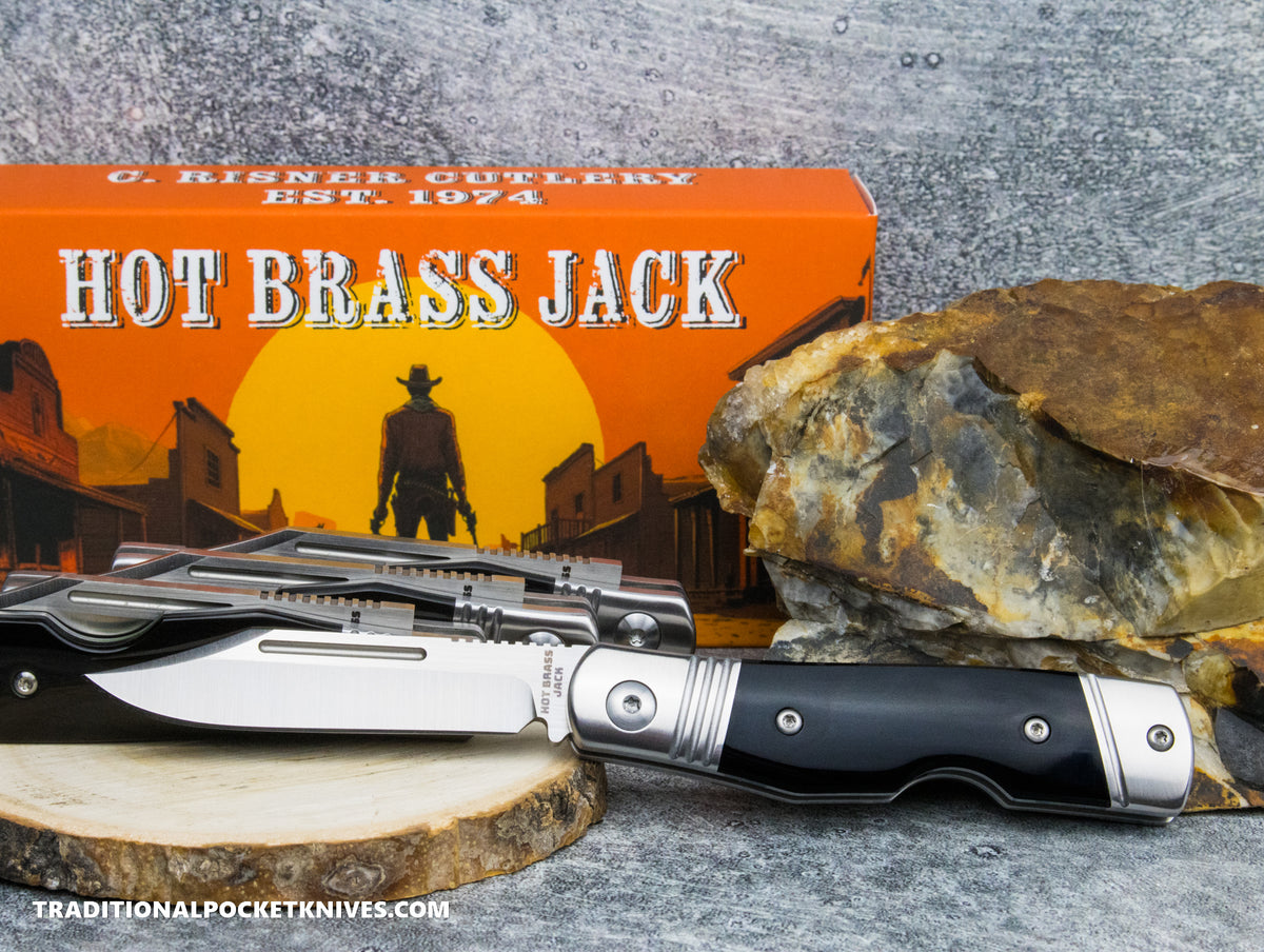 Hot Brass Jack: Black Buffalo Horn - Clip Point 154CM
