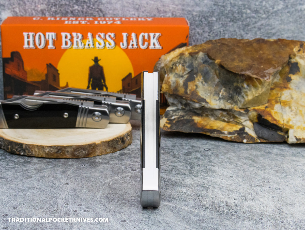 Hot Brass Jack: Black Buffalo Horn - Clip Point 154CM