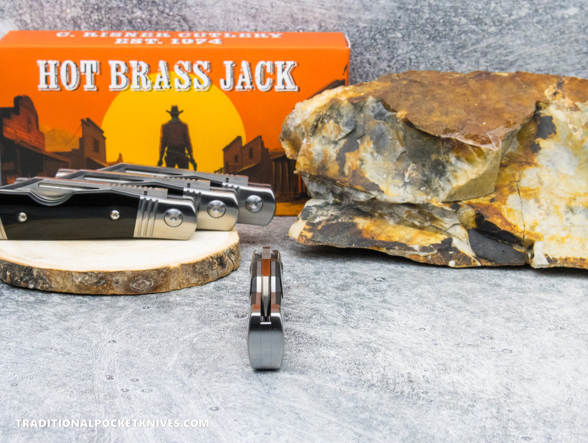 Hot Brass Jack: Black Buffalo Horn - Clip Point 154CM
