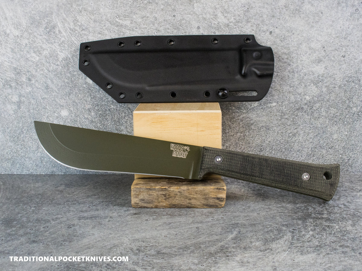Woods Monkey Half/Chete - Black Micarta OD Cerakote 1095 Black Kydex Sheath