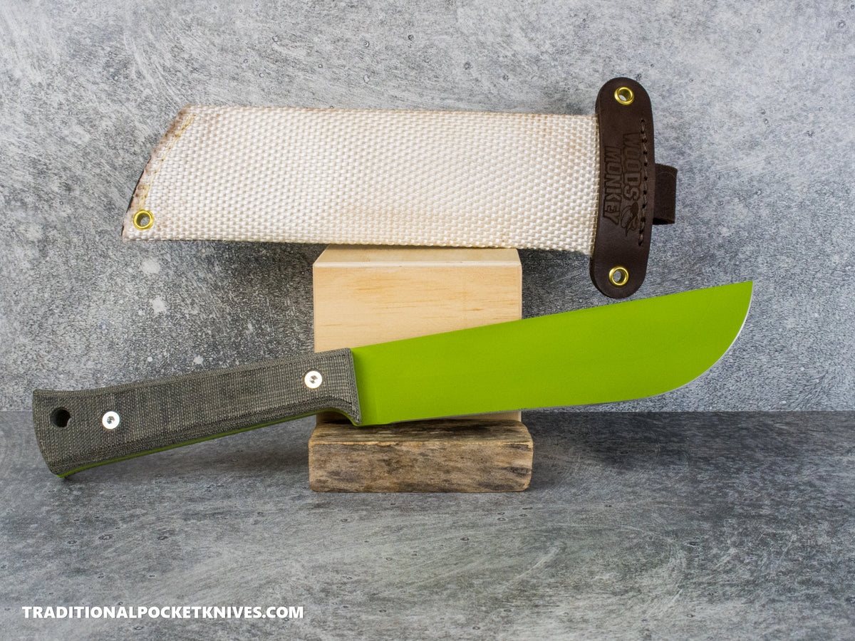 Woods Monkey Half/Chete - Black Micarta Toxic Green Cerakote 1095 Firehose Sheath