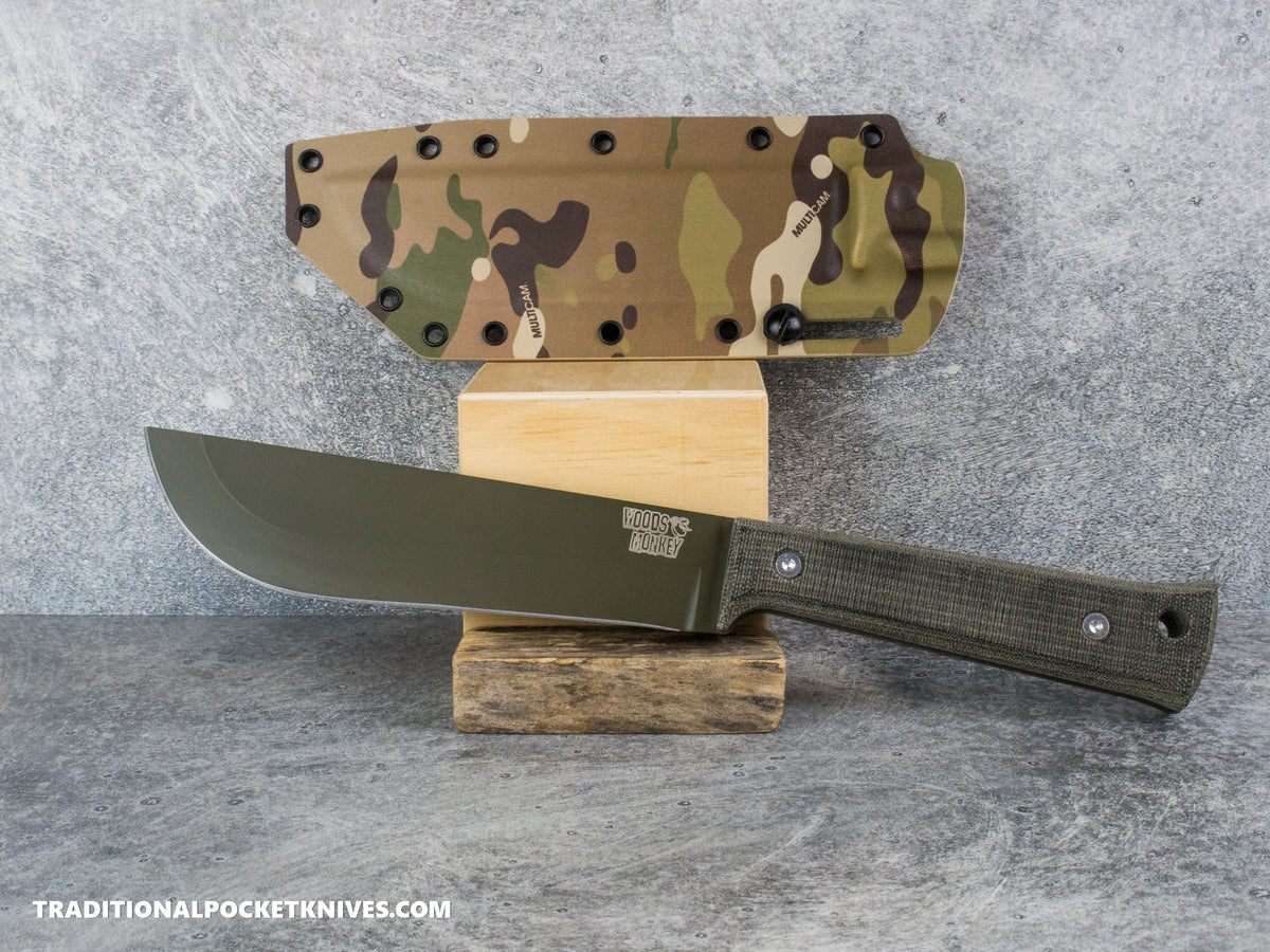 Woods Monkey Half/Chete - Black Micarta OD Cerakote 1095 Multicam Kydex Sheath