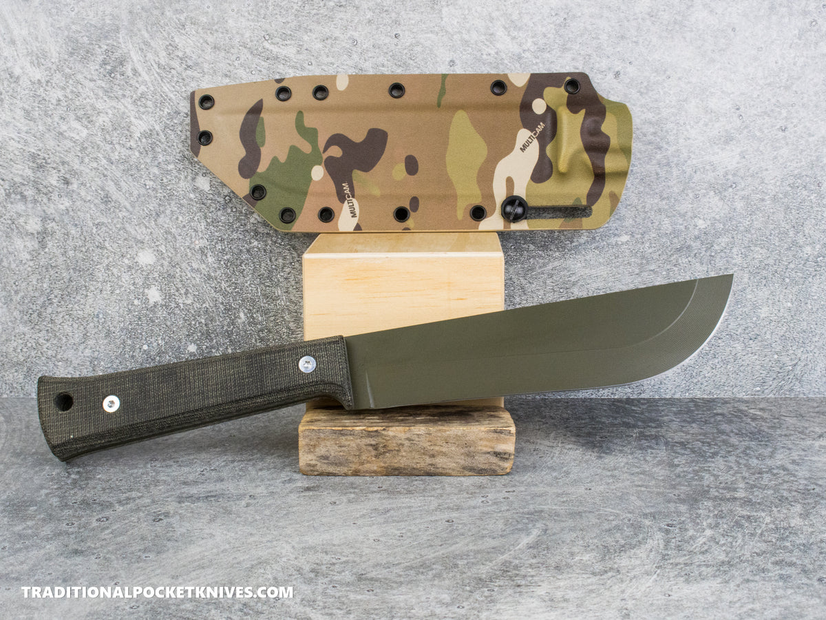 Woods Monkey Half/Chete - Black Micarta OD Cerakote 1095 Multicam Kydex Sheath