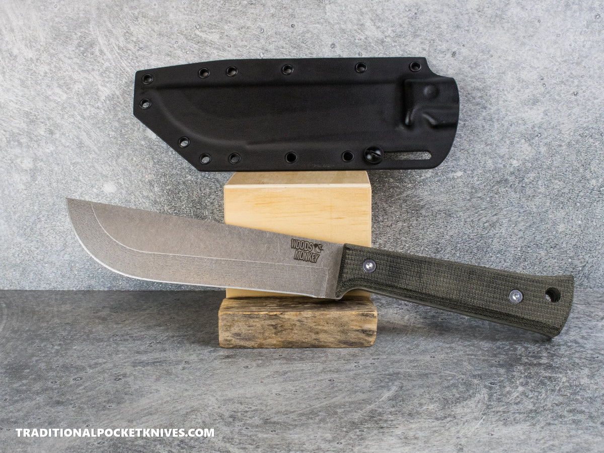 Woods Monkey Half/Chete - Black Micarta Stonewashed 1095 Black Kydex Sheath