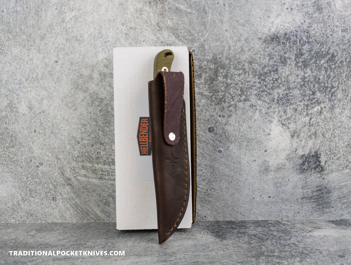 Hellbender Blade Co. Ranch Hand - OD Green Micarta Tumbled Magnacut