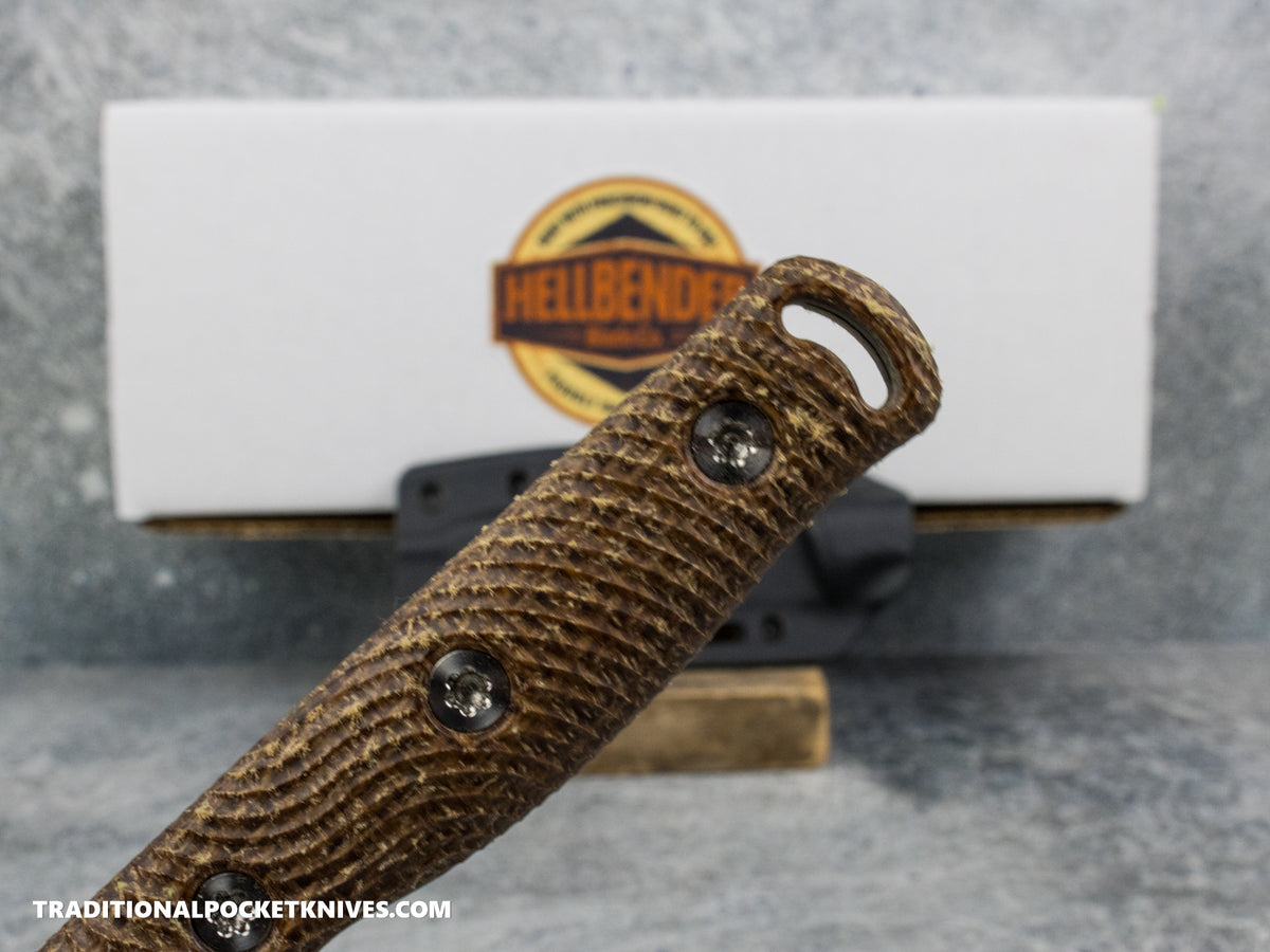 Hellbender Blade Co. Mudpup 4 - Burlap Micarta Tumbled Magnacut Kydex Sheath
