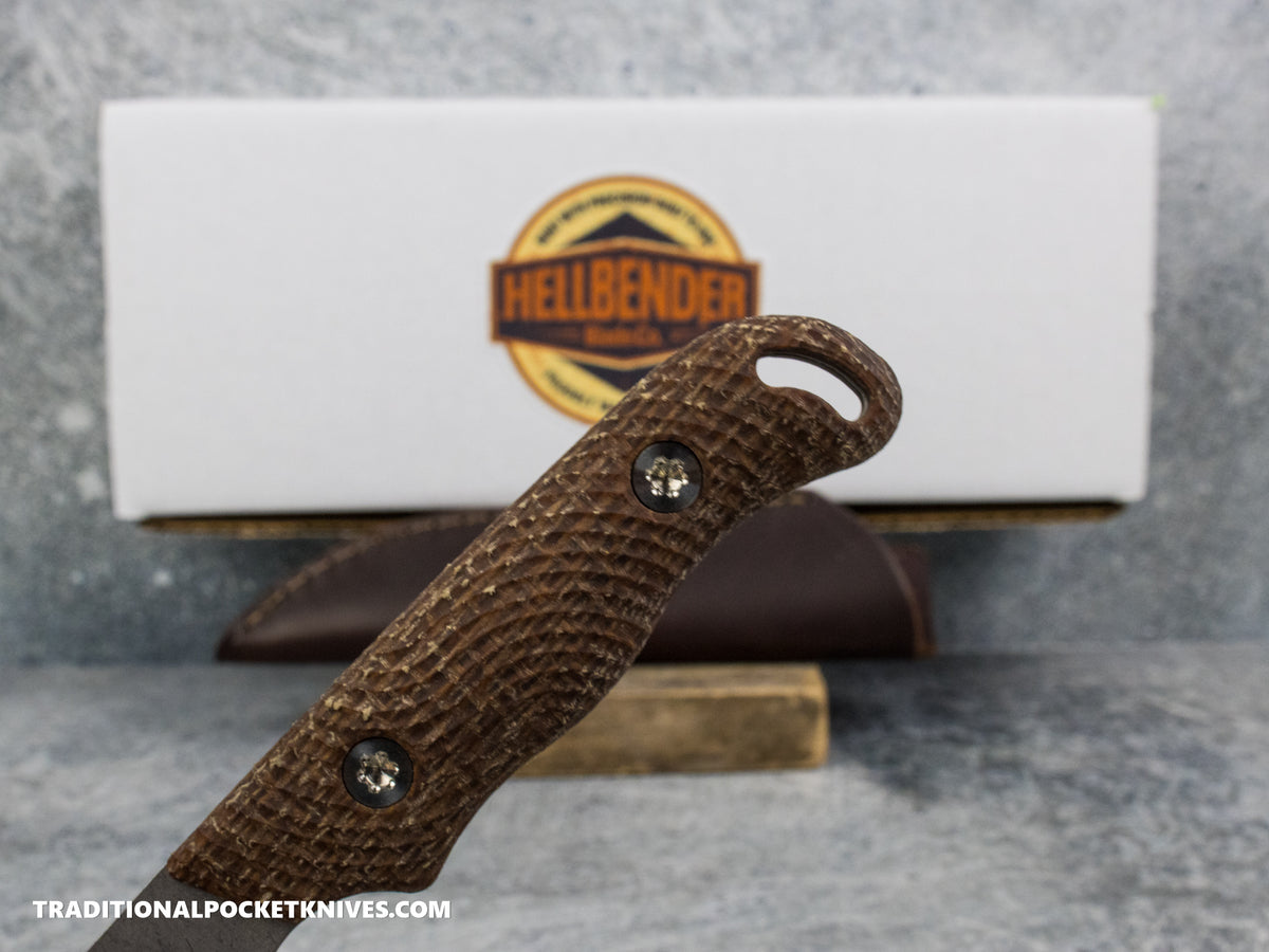 Hellbender Blade Co. Outfitter - Burlap Micarta Tumbled Magnacut