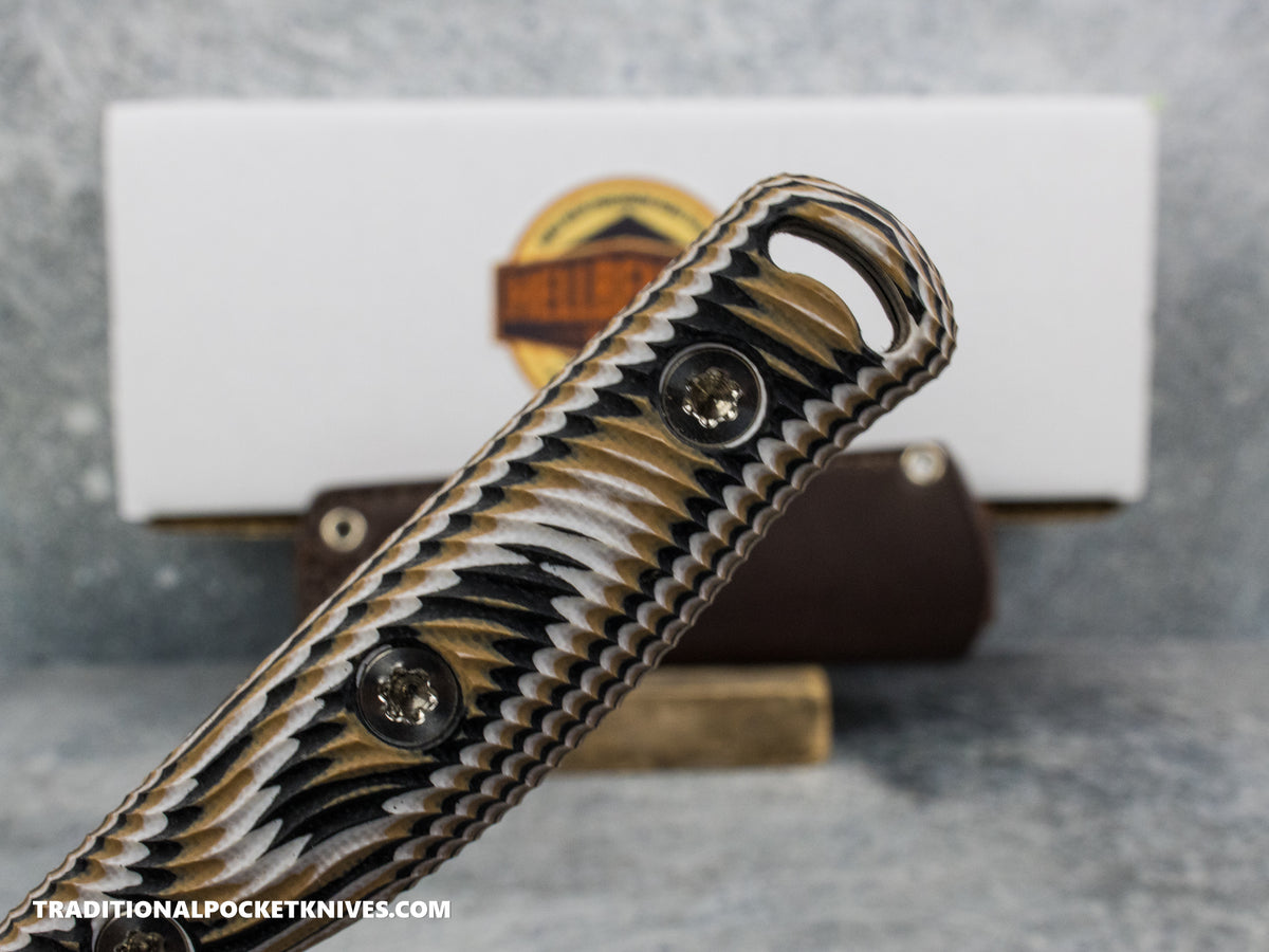 Hellbender Blade Co. Mudpup 4 - Multicolored G10 Tumbled Magnacut Leather Sheath