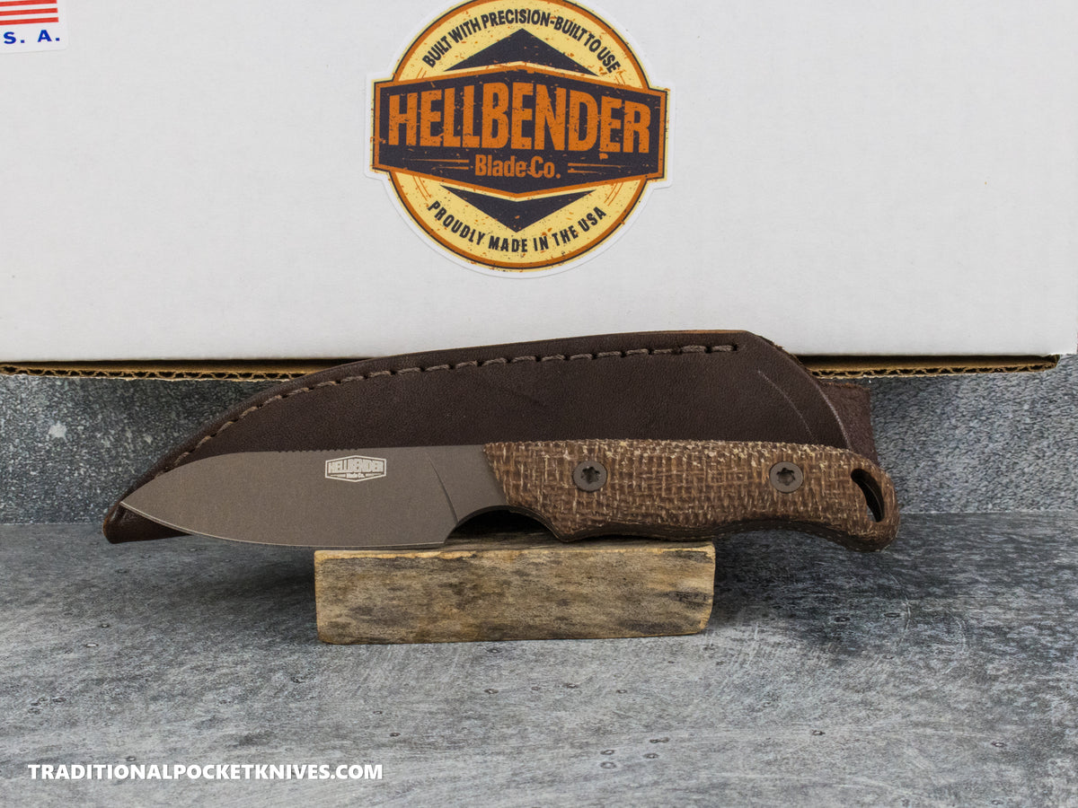 Hellbender Blade Co. Ranch Hand - Burlap Micarta Black Gold Cerakote Magnacut