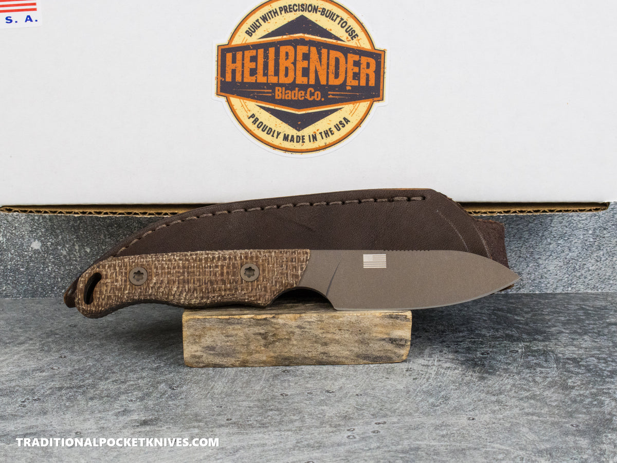 Hellbender Blade Co. Ranch Hand - Burlap Micarta Black Gold Cerakote Magnacut