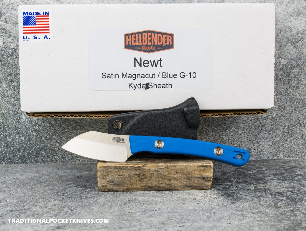 Hellbender Blade Co. Newt - Blue G10 Satin Magnacut Kydex Sheath