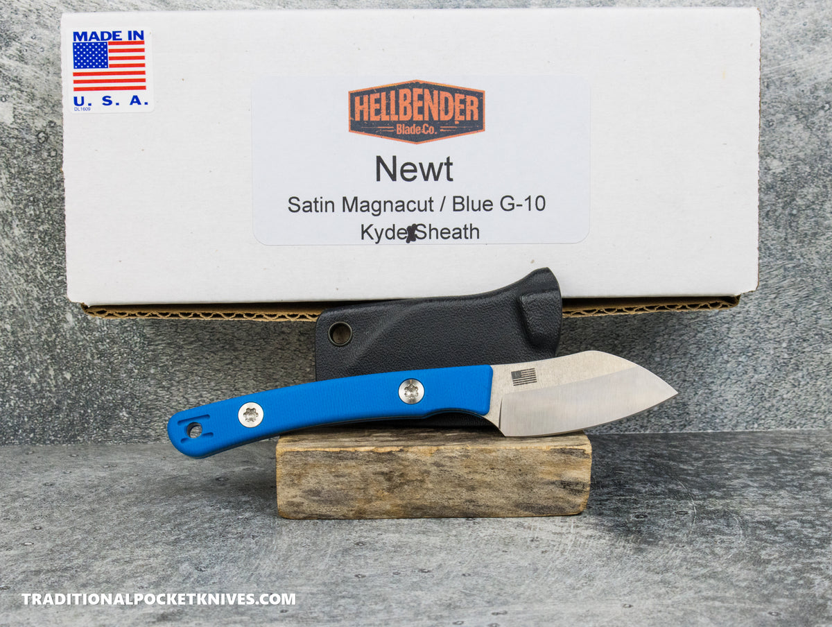 Hellbender Blade Co. Newt - Blue G10 Satin Magnacut Kydex Sheath