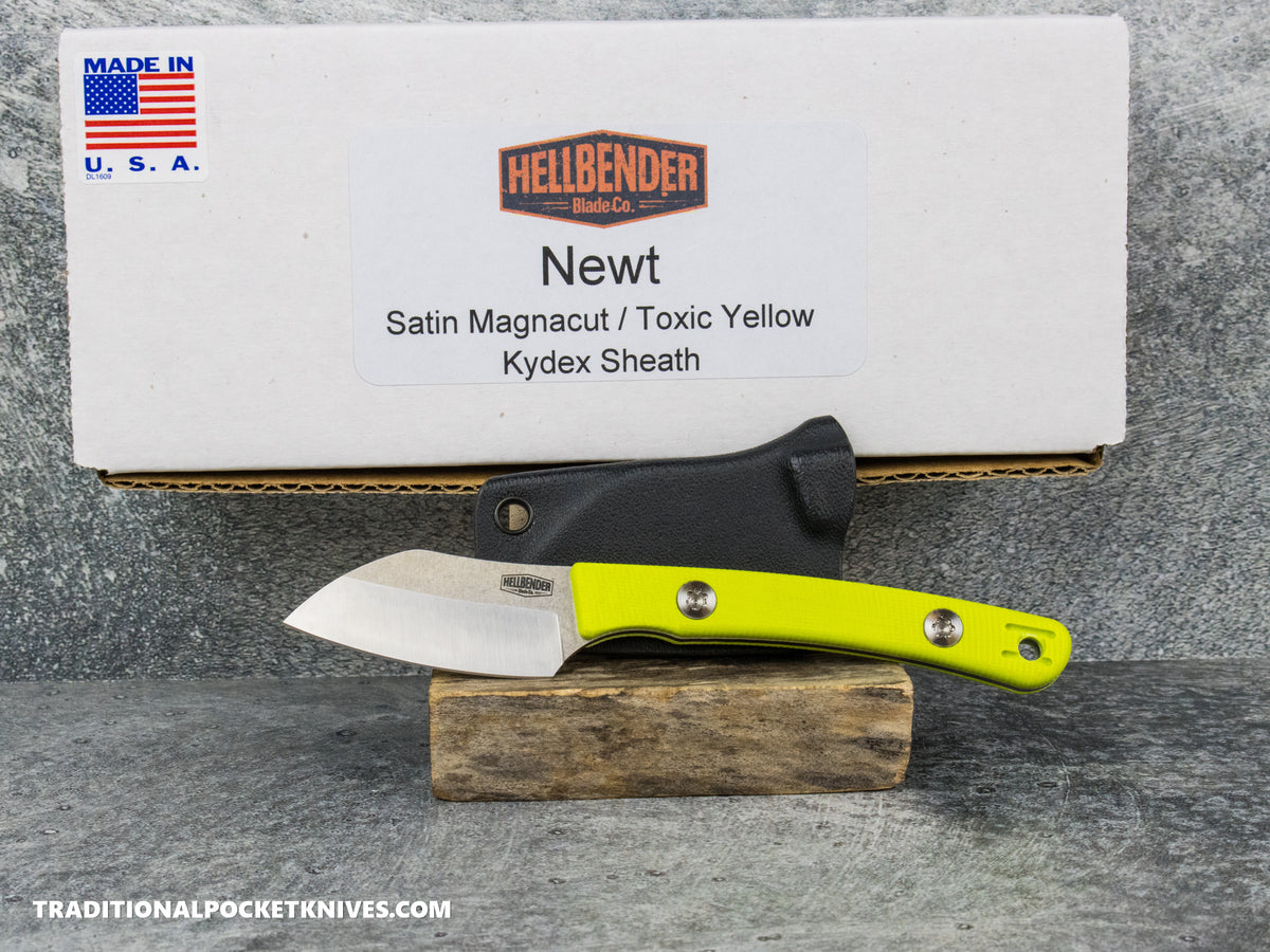 Hellbender Blade Co. Newt - Toxic Yellow G10 Satin Magnacut Kydex Sheath