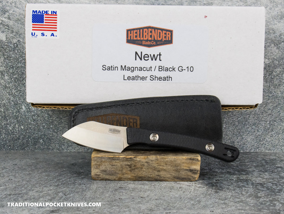 Hellbender Blade Co. Newt - Black G10 Satin Magnacut Leather Sheath