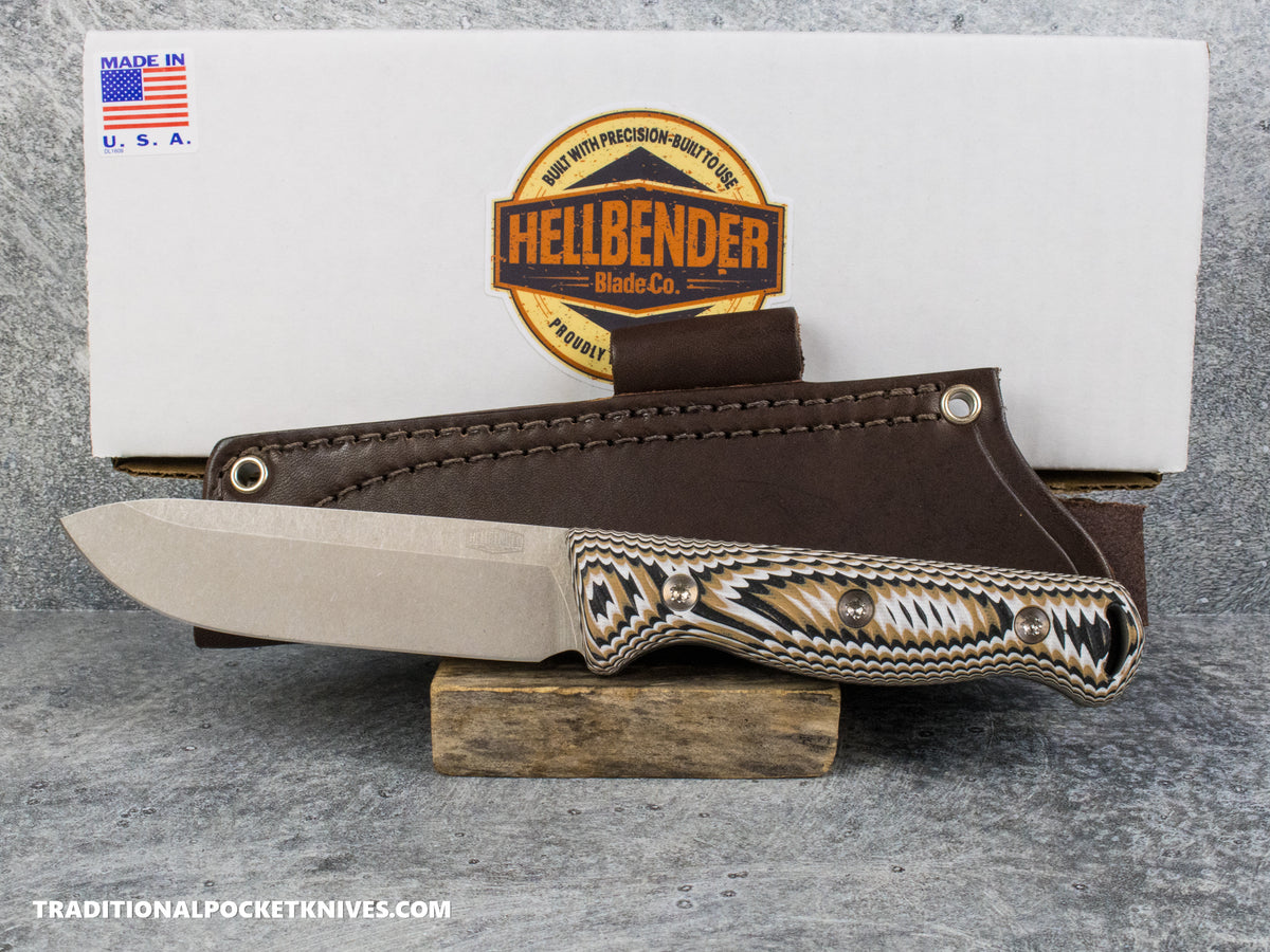 Hellbender Blade Co. Mudpup 5 - Multicolored G10 Tumbled Magnacut