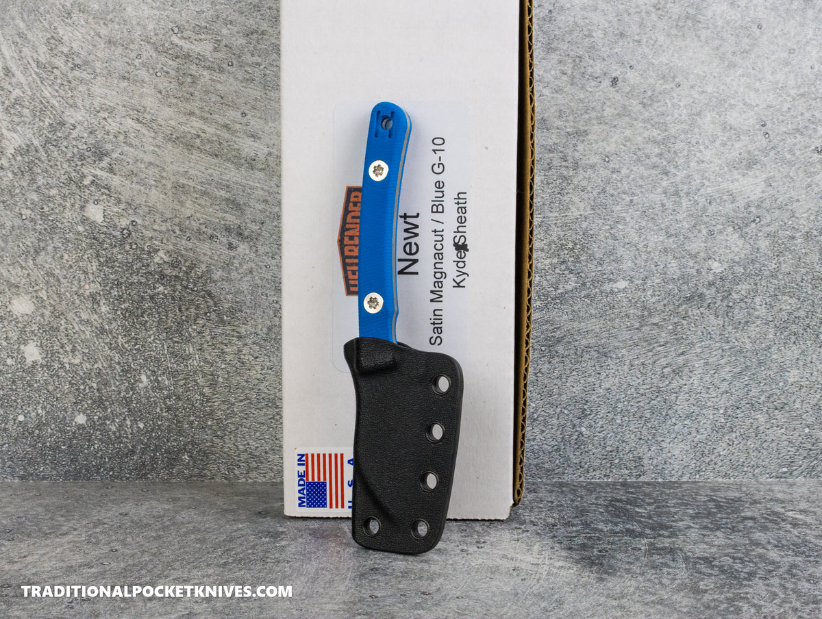 Hellbender Blade Co. Newt - Blue G10 Satin Magnacut Kydex Sheath