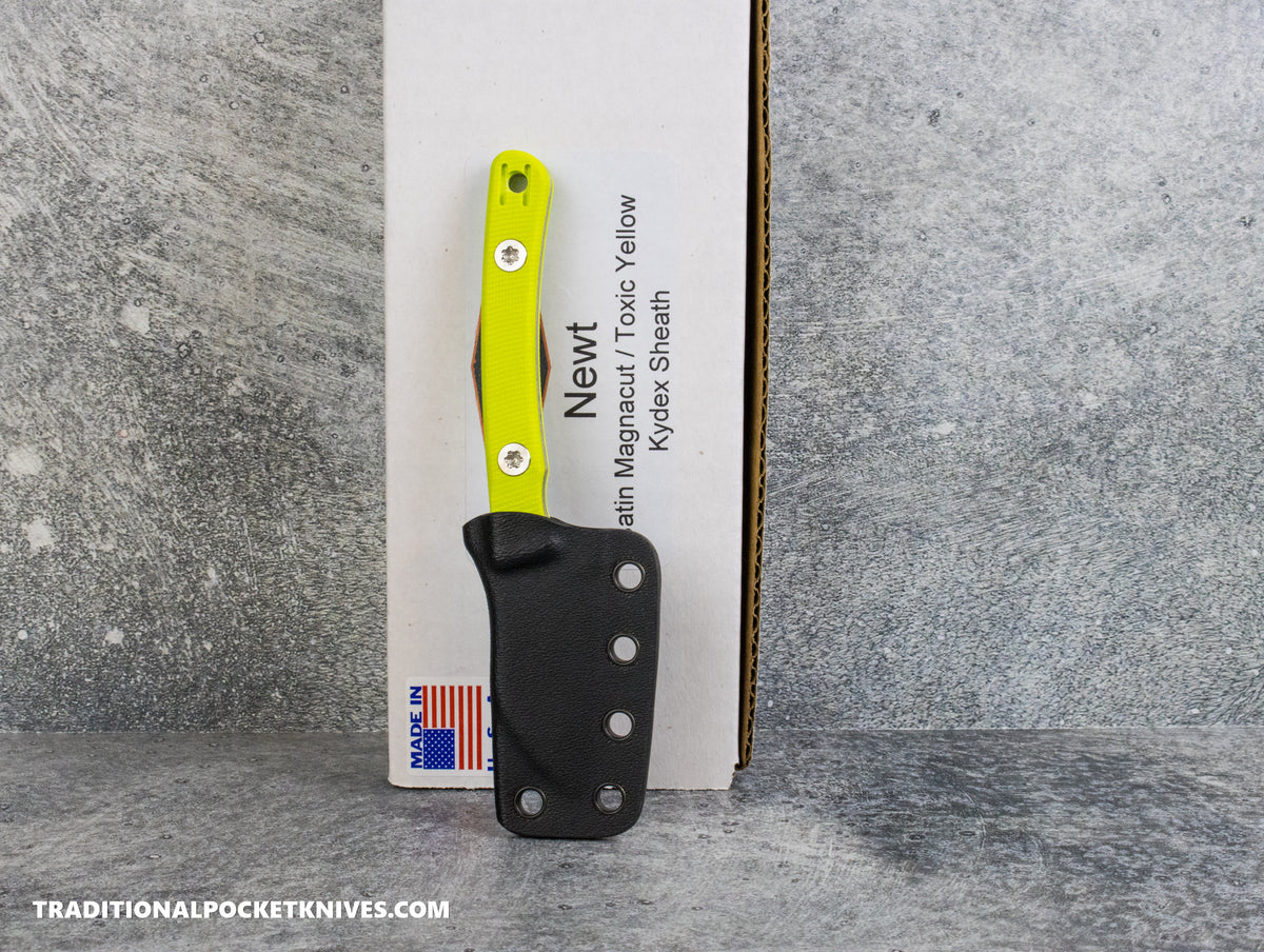 Hellbender Blade Co. Newt - Toxic Yellow G10 Satin Magnacut Kydex Sheath