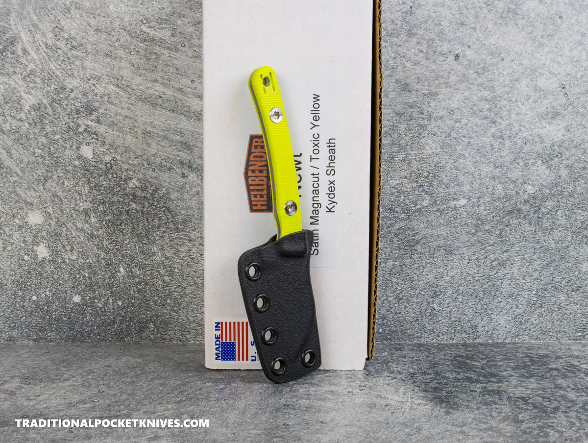 Hellbender Blade Co. Newt - Toxic Yellow G10 Satin Magnacut Kydex Sheath
