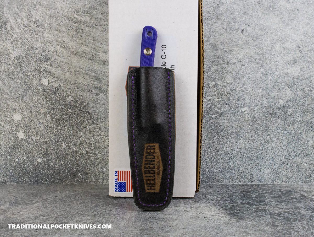 Hellbender Blade Co. Newt - Purple G10 Satin Magnacut Leather Sheath