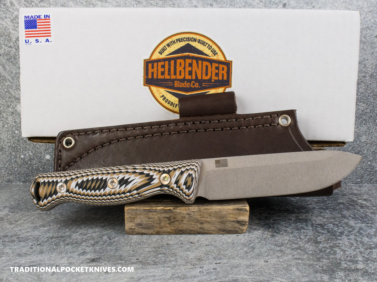 Hellbender Blade Co. Mudpup 5 - Multicolored G10 Tumbled Magnacut