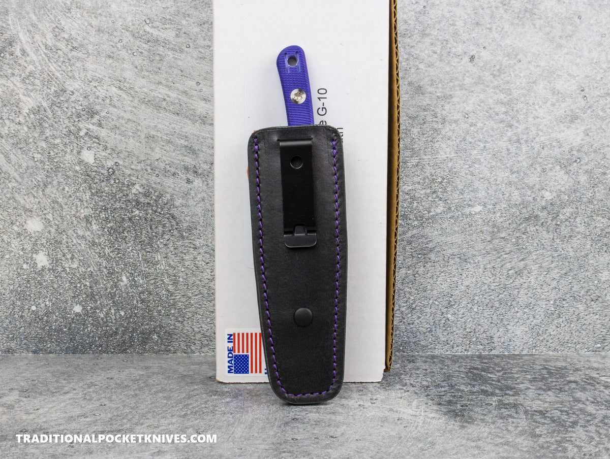 Hellbender Blade Co. Newt - Purple G10 Satin Magnacut Leather Sheath