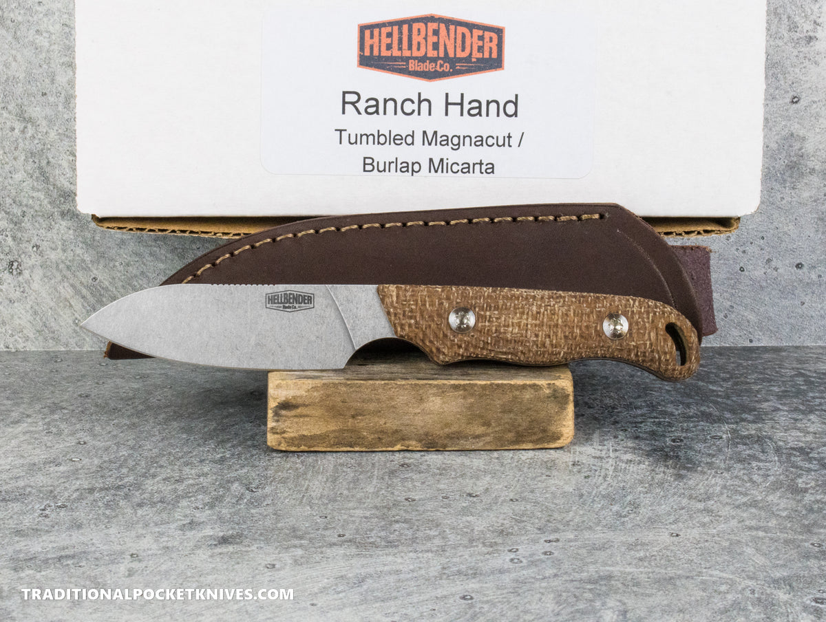 Hellbender Blade Co. Ranch Hand - Burlap Micarta Tumbled Magnacut