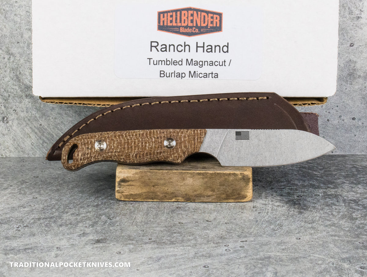 Hellbender Blade Co. Ranch Hand - Burlap Micarta Tumbled Magnacut