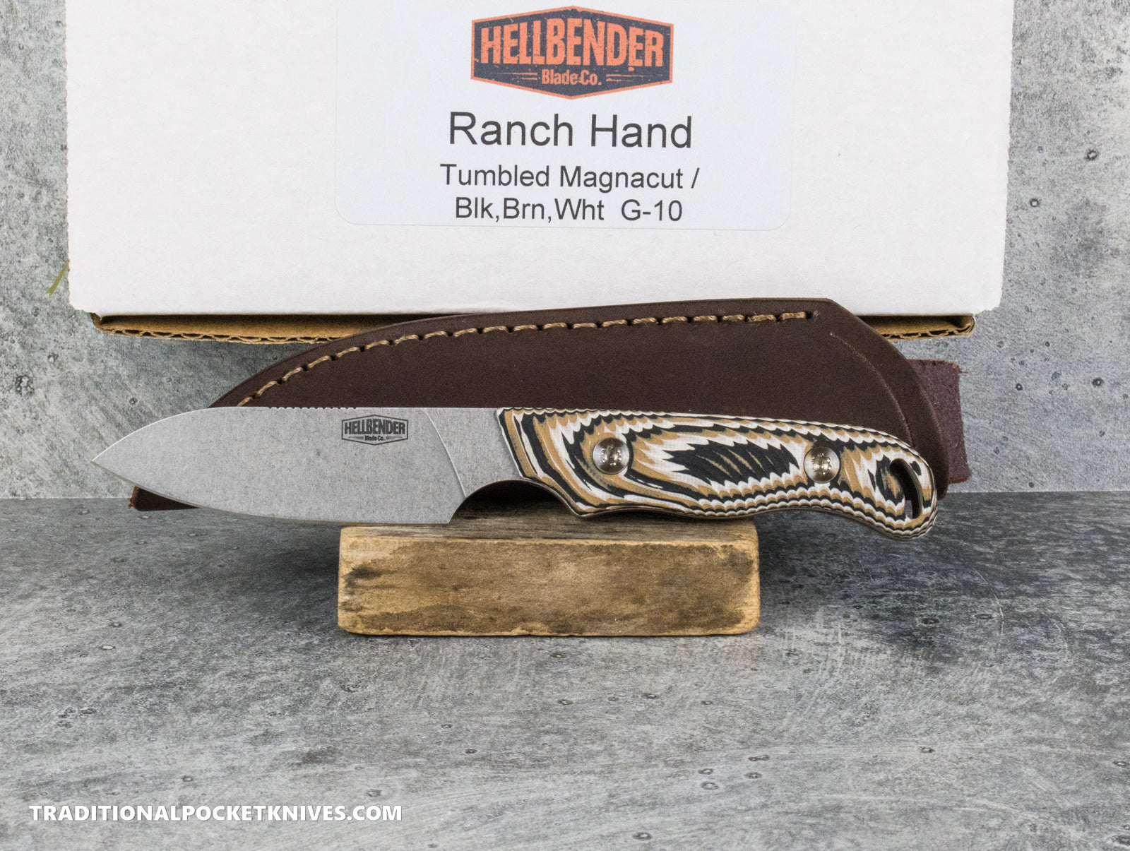 Hellbender Blade Co. Ranch Hand - Multicolored G10 Tumbled Magnacut