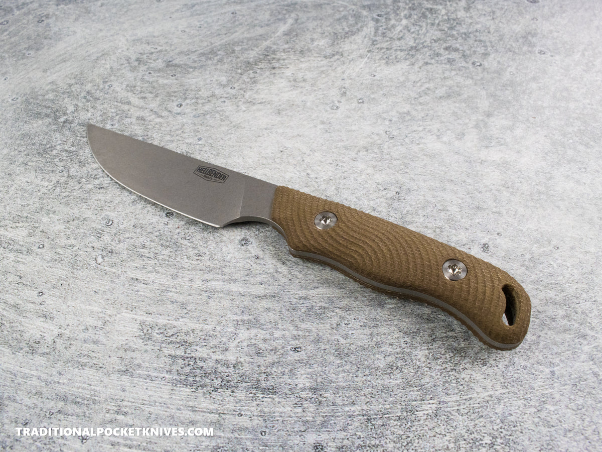 Hellbender Blade Co. Outfitter - OD Green Micarta Tumbled Magnacut