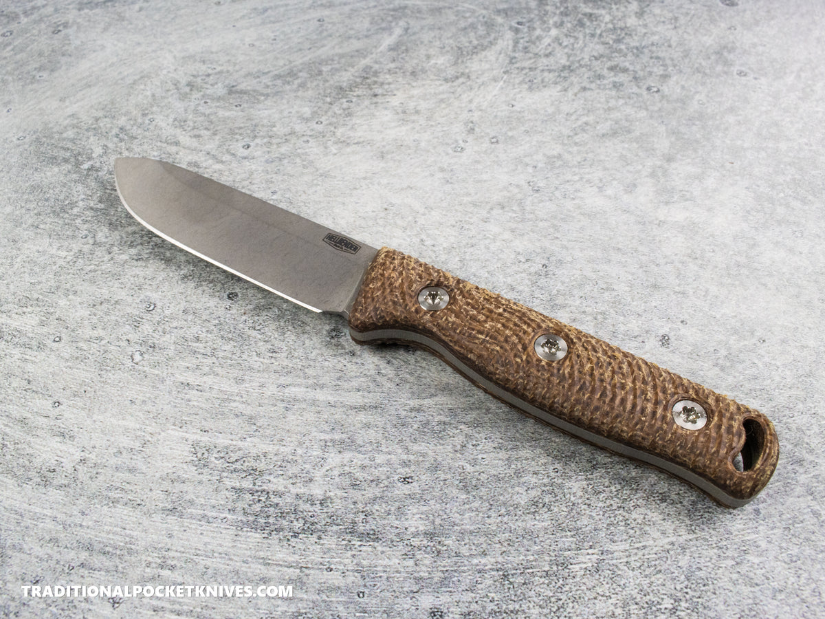 Hellbender Blade Co. Mudpup 4 - Burlap Micarta Tumbled Magnacut Kydex Sheath