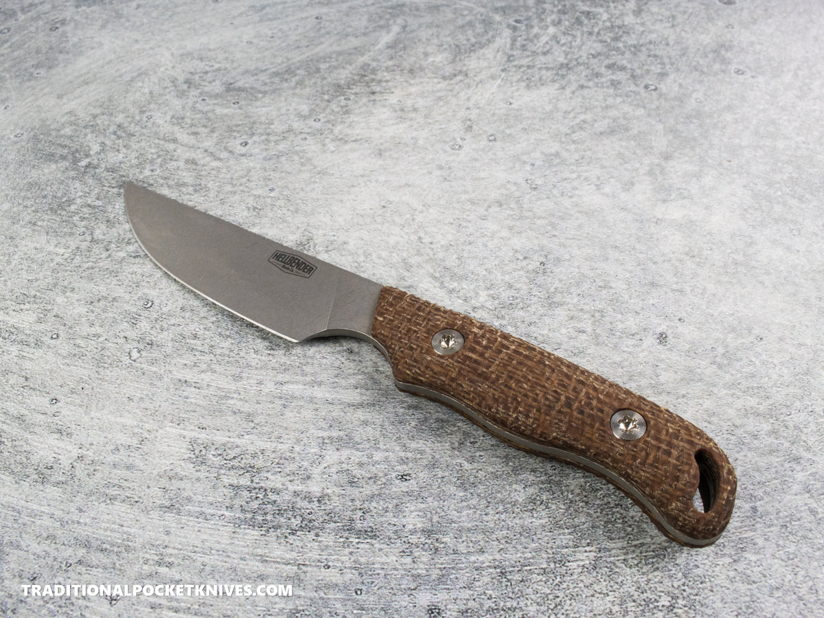 Hellbender Blade Co. Outfitter - Burlap Micarta Tumbled Magnacut