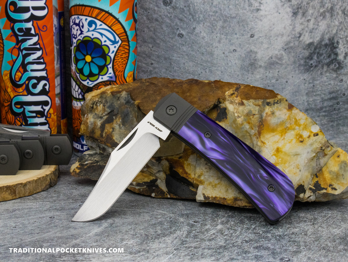 Jack Wolf Knives Benny&#39;s Clip Kirinite Cosmic Purple Hand Satin
