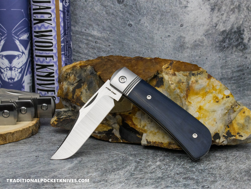 Jack Wolf Knives Benny's Clip Blue Linen Micarta - Steel Series