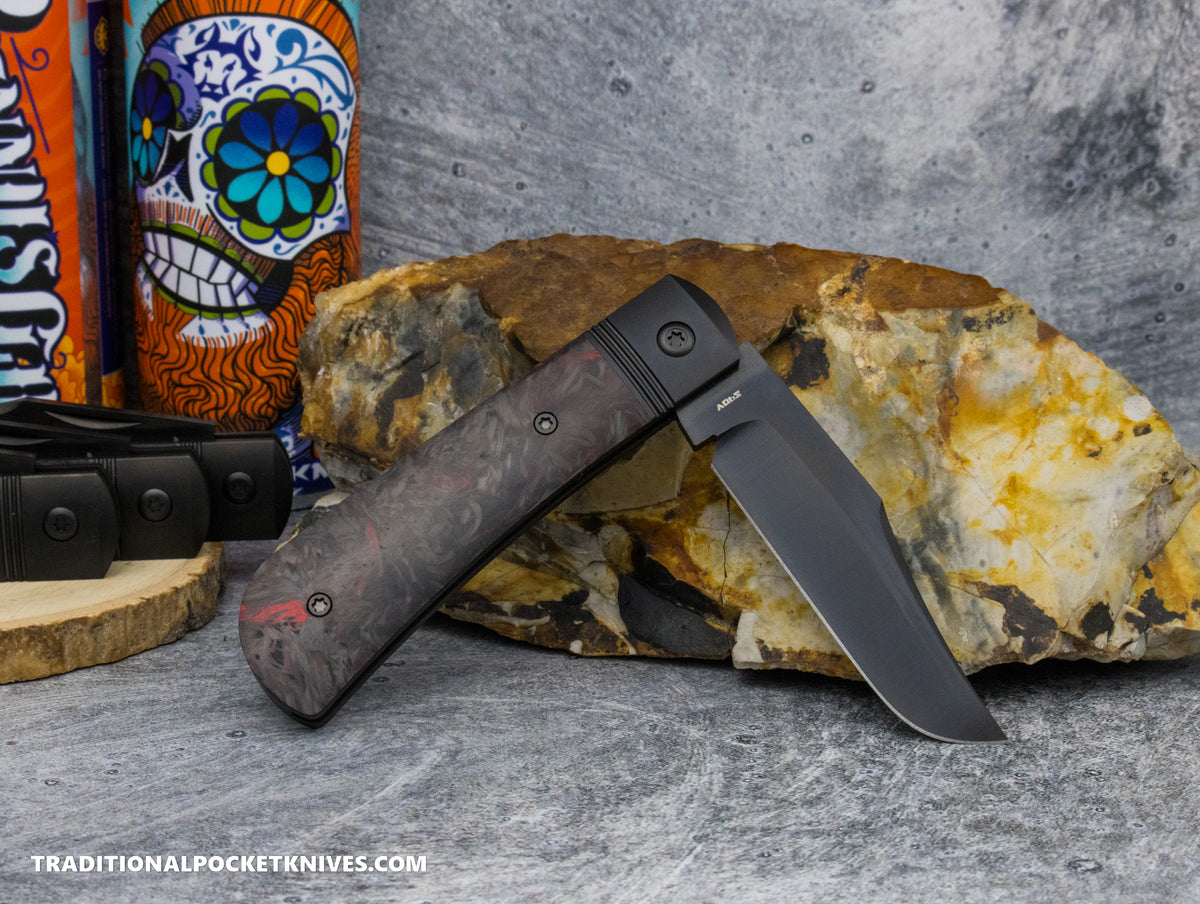 Jack Wolf Knives Benny&#39;s Clip Fat Carbon Dark Matter Red DLC