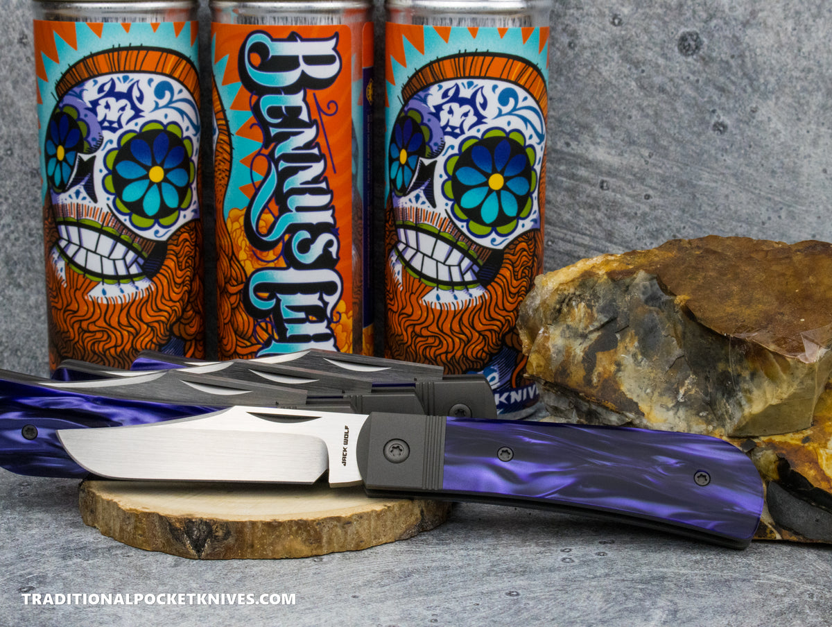 Jack Wolf Knives Benny&#39;s Clip Kirinite Cosmic Purple Hand Satin