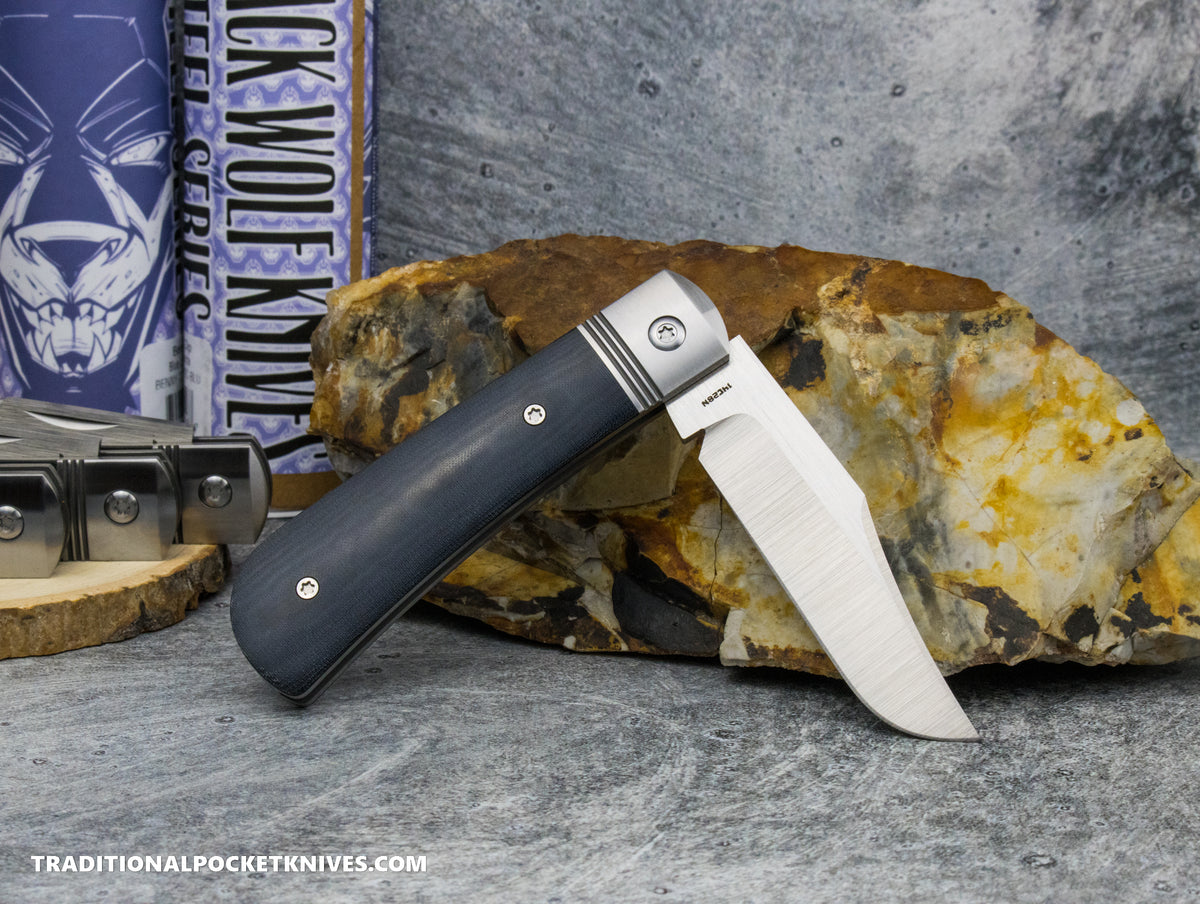 Jack Wolf Knives Benny&#39;s Clip Blue Linen Micarta - Steel Series