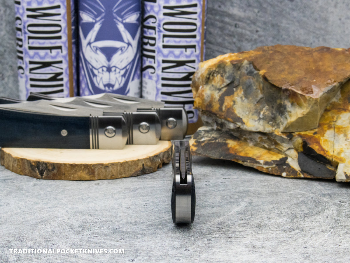 Jack Wolf Knives Benny&#39;s Clip Blue Linen Micarta - Steel Series