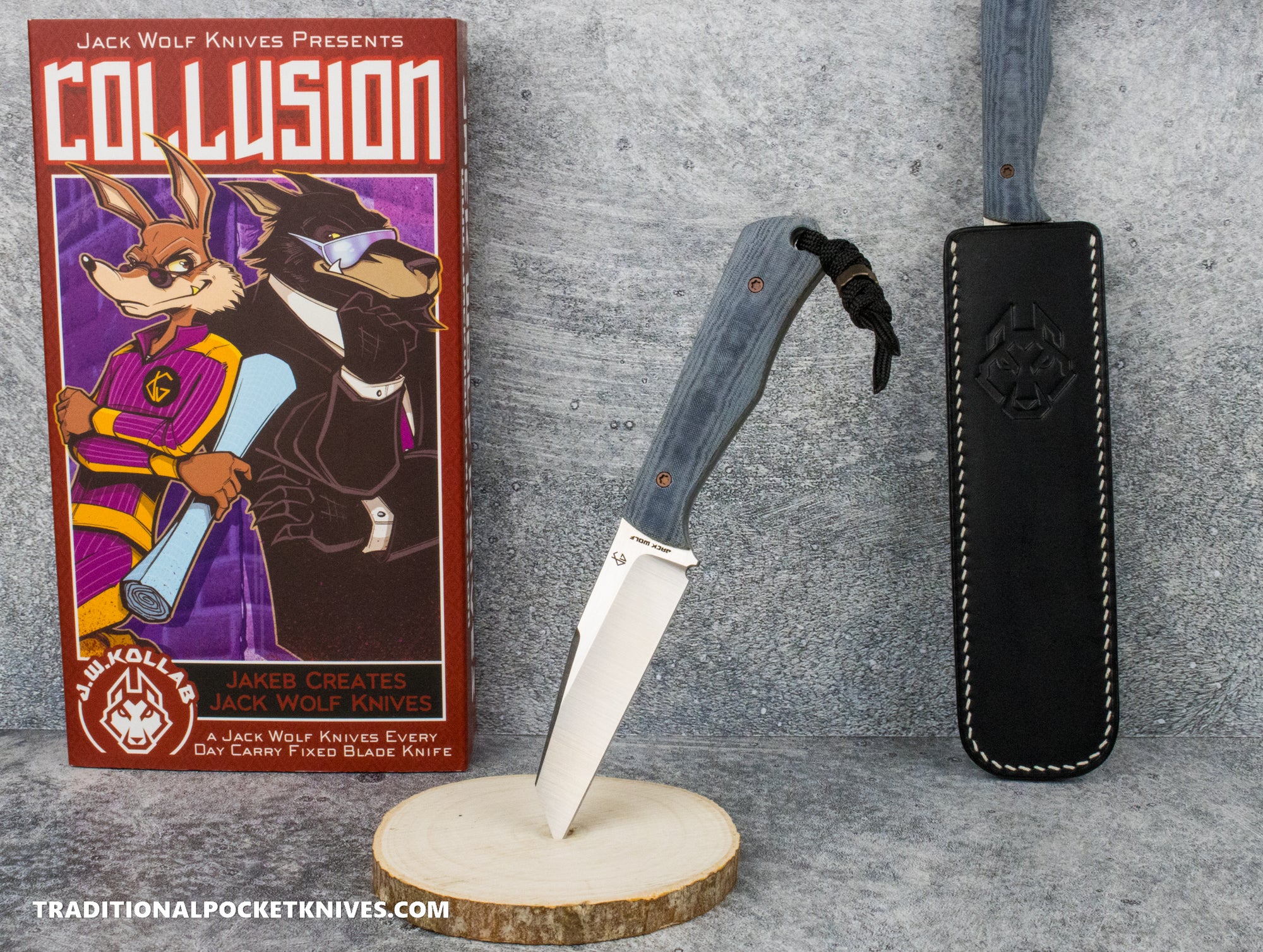 Jack Wolf Knives Collusion Blue Linen Micarta - J.W. Kollab Series