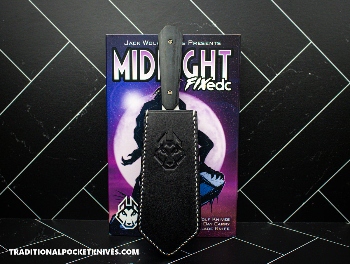 Jack Wolf Knives Midnight FIXedc Black Linen Micarta Stonewash