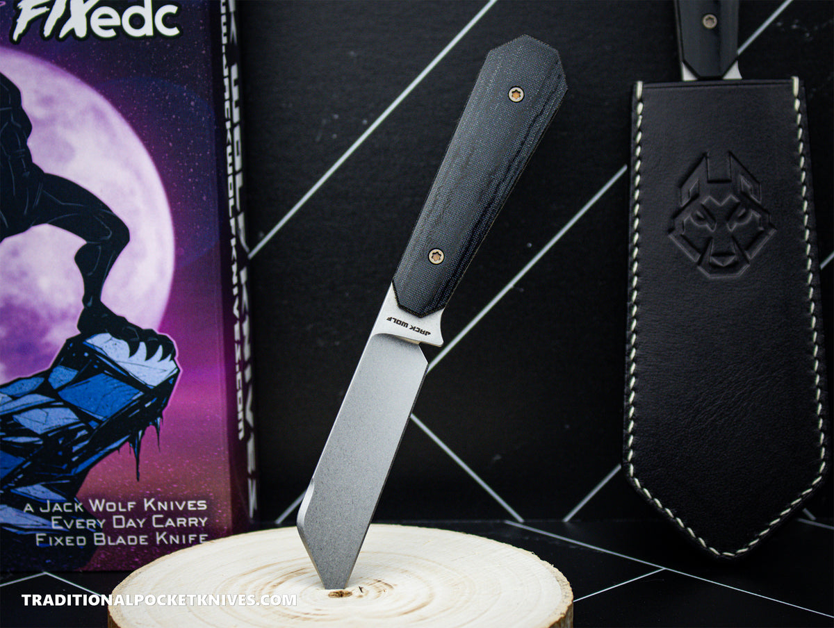 Jack Wolf Knives Midnight FIXedc Black Linen Micarta Stonewash