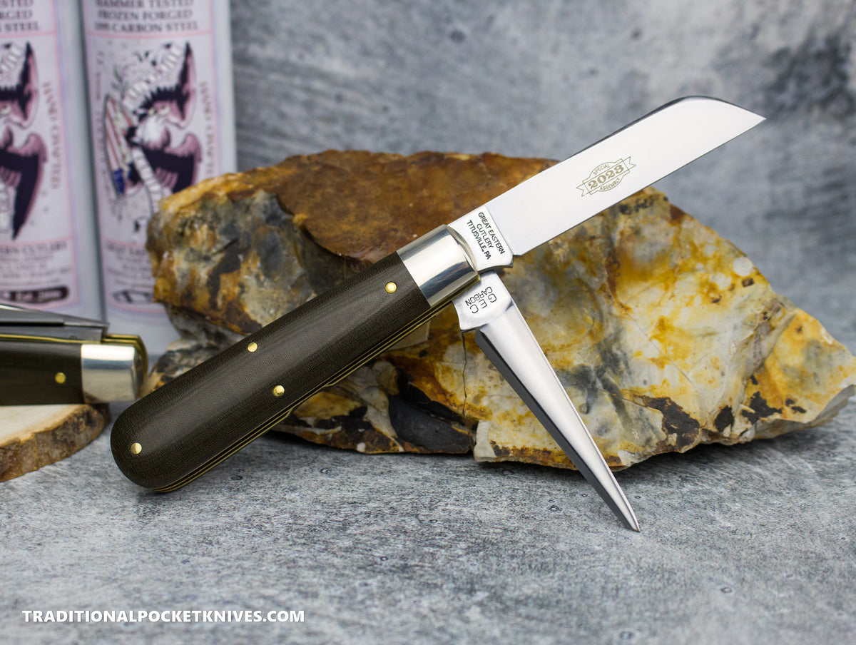 Great Eastern Cutlery #863223 Tidioute Cutlery Bull Hide Carver OD Green Linen Micarta - Special Factory Assembly