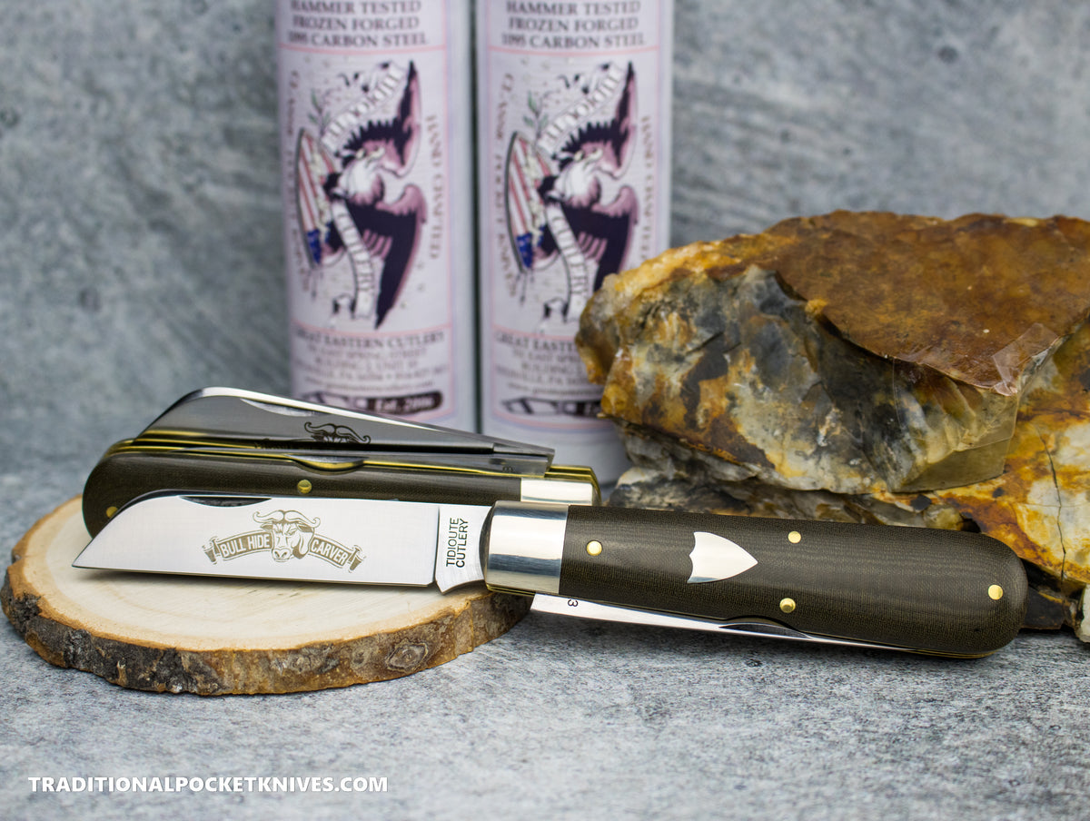 Great Eastern Cutlery #863223 Tidioute Cutlery Bull Hide Carver OD Green Linen Micarta - Special Factory Assembly