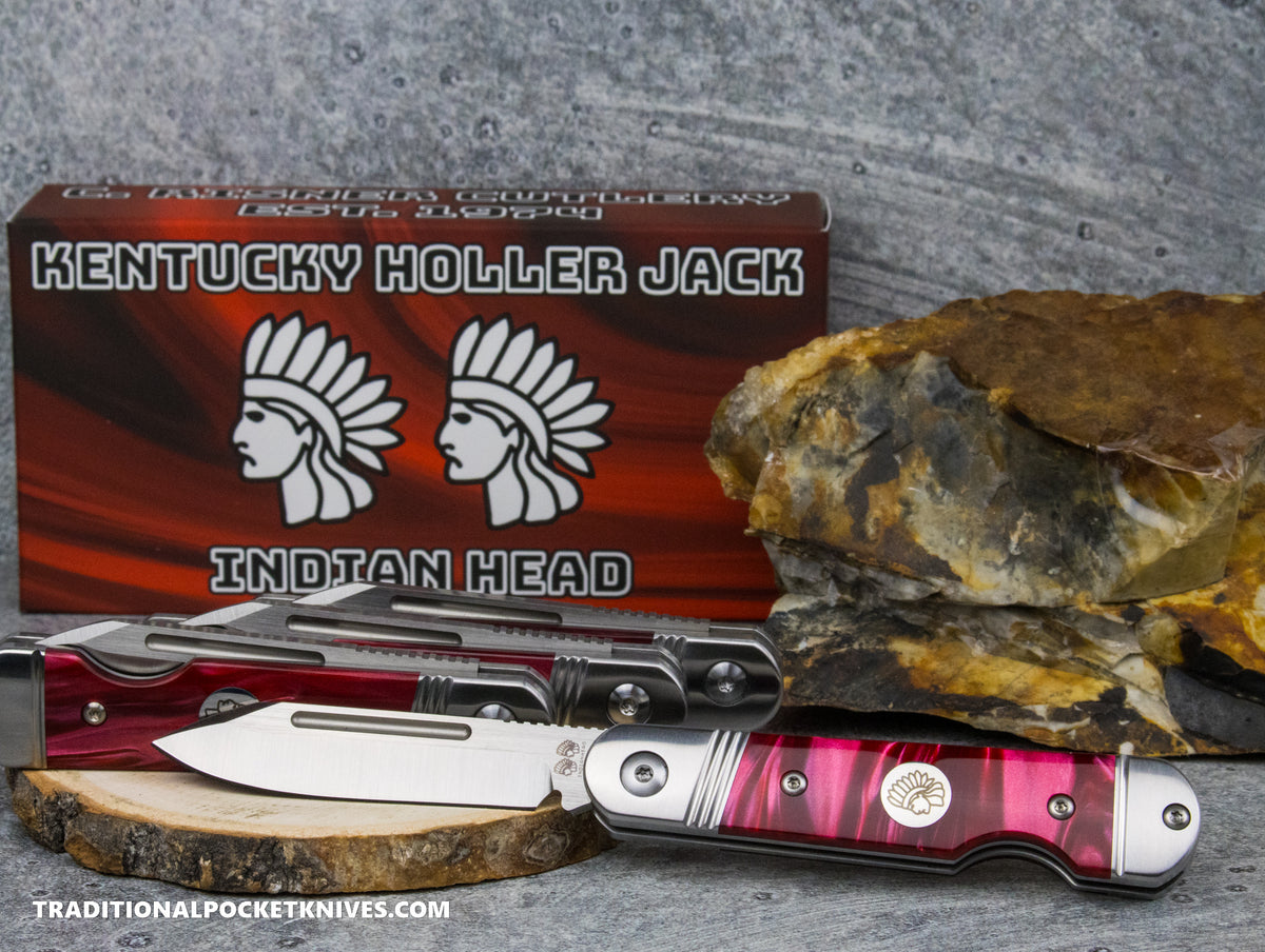 Kentucky Holler Jack: Indian Head Red Pearl Acrylic - Spearpoint 154CM