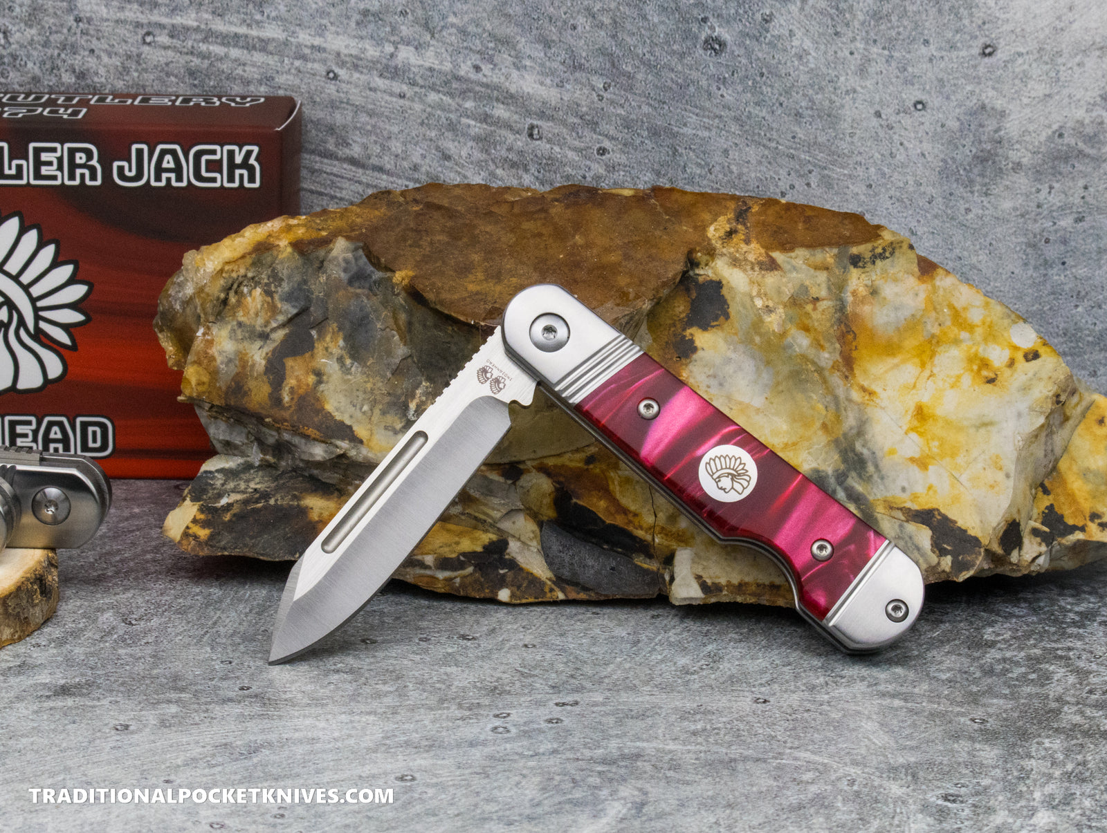 Kentucky Holler Jack: Indian Head Red Pearl Acrylic - Spearpoint 154CM